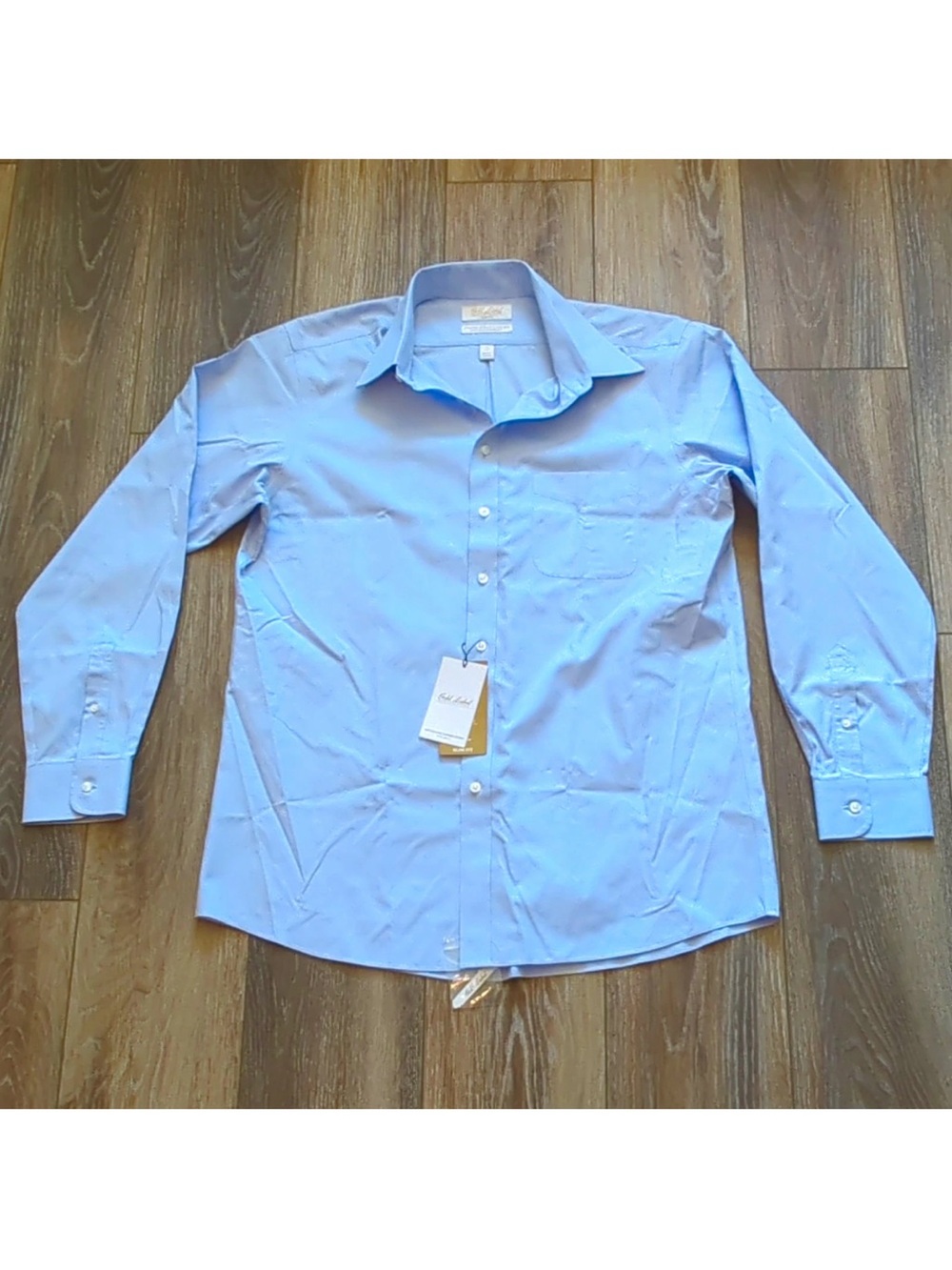 NWT Roundtree & Yorke Gold Label Slim Fit Blue Pinpoint Non-Iron Shirt 17 35